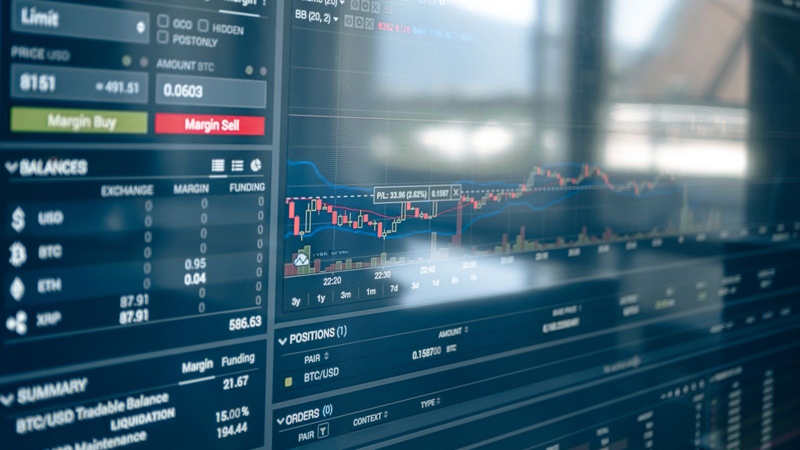 Stock exchange charts on a screen