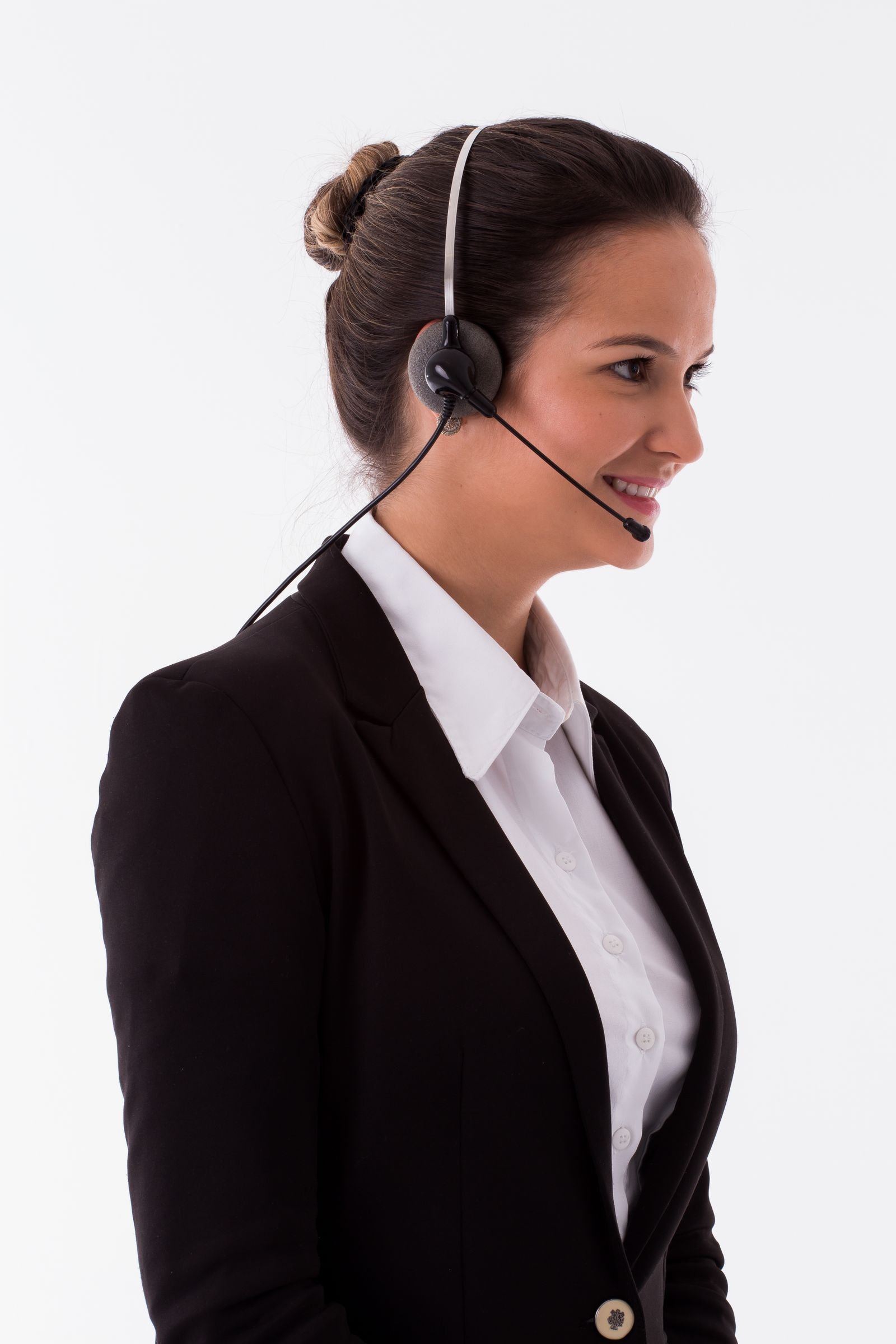 Smiling customer service representative wearing a headset