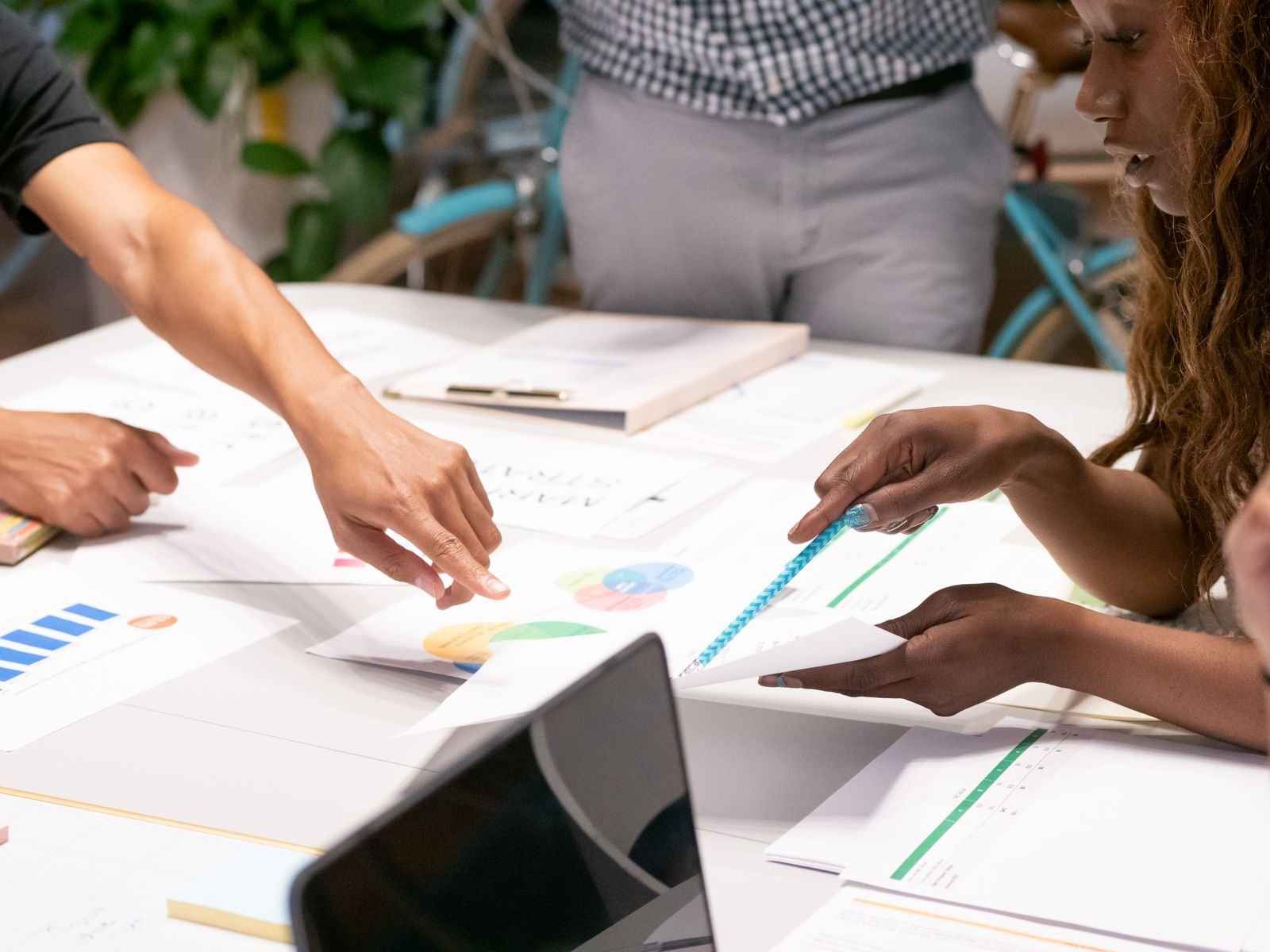 Marketing team reviewing analytics dashboard